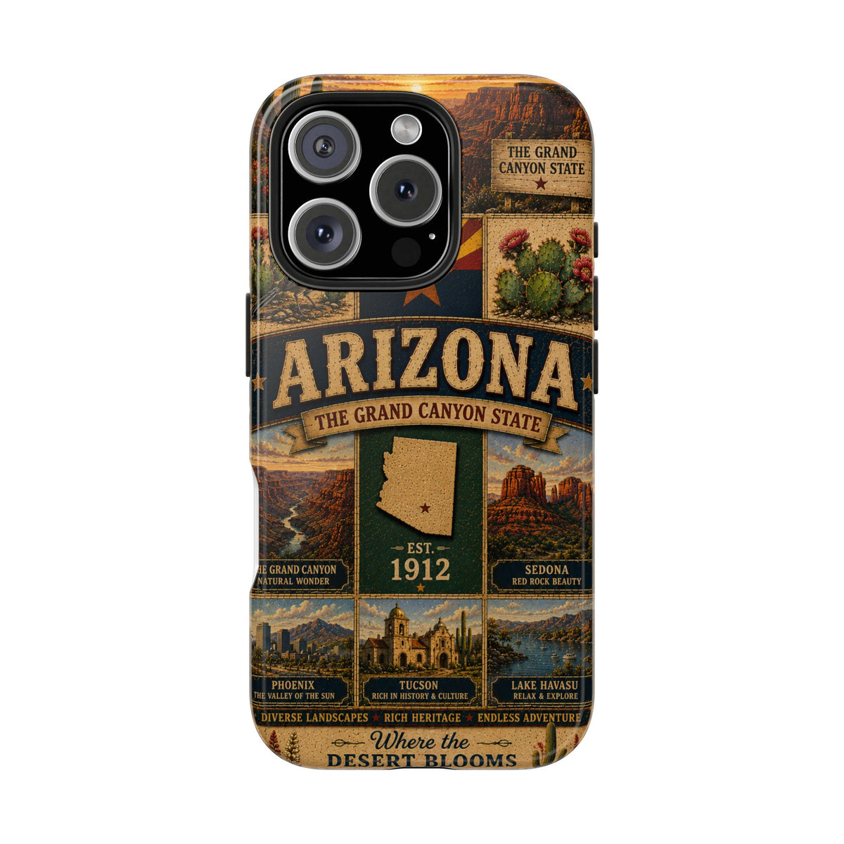 Arizona Faux Patchwork Phone Case The Grand Canyon State Vintage Travel Poster Retro Pride Cover