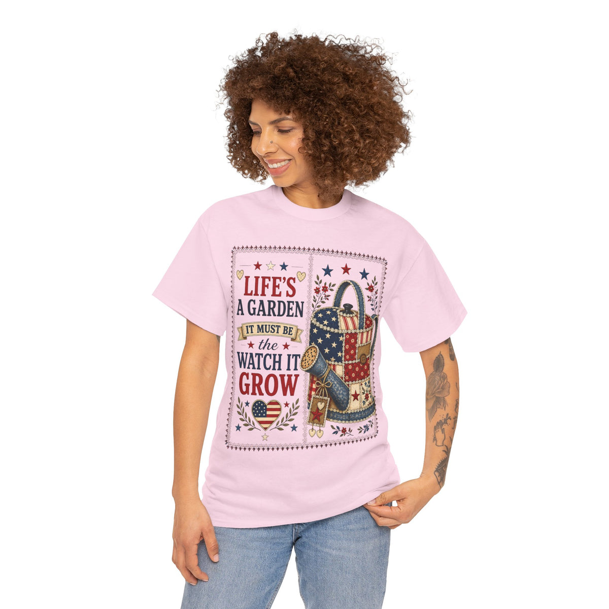 Garden Tote Tee - "Life's a Garden, Watch It Grow" Floral Watering Can T-Shirt