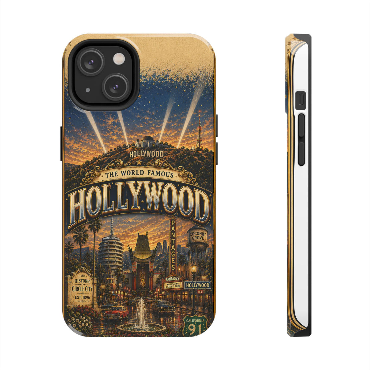 Hollywood Faux Patchwork Phone Case – Vintage Night Lights Retro Cinema Street Scene Old Hollywood Glam Cover