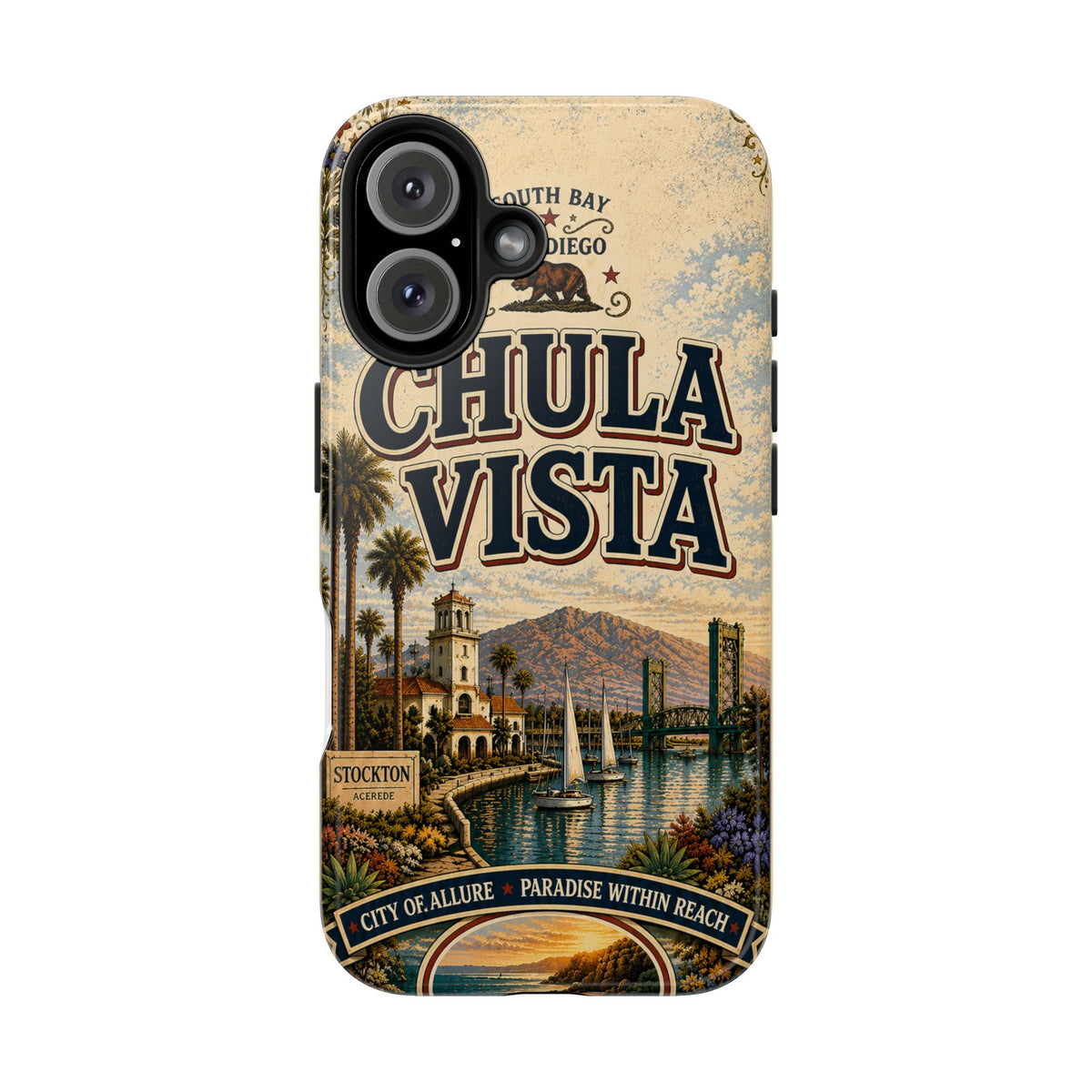 Chula Vista Faux Vintage Phone Case South Bay San Diego Retro Travel Poster Coastal Art Cover