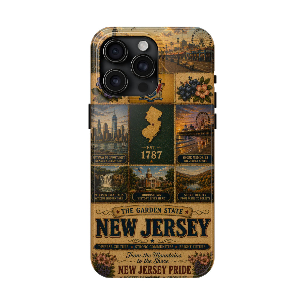 New Jersey Faux Patchwork Phone Case Garden State Vintage Travel Poster Retro State Pride Cover for iPhone & Samsung