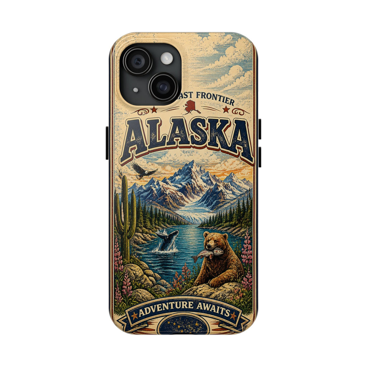 Alaska Faux Vintage Phone Case The Last Frontier Retro Travel Poster Style Adventure Awaits Wildlife iPhone Samsung Case