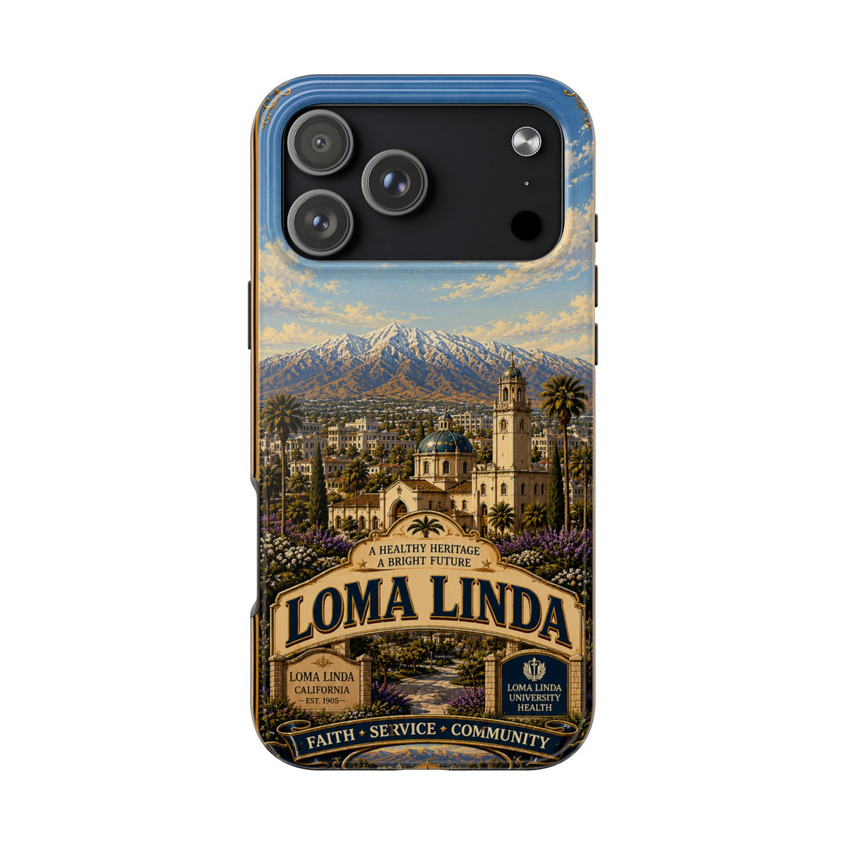 Loma Linda Faux Patchwork Phone Case – Vintage Travel Art Cover, California Hometown Pride Retro Design