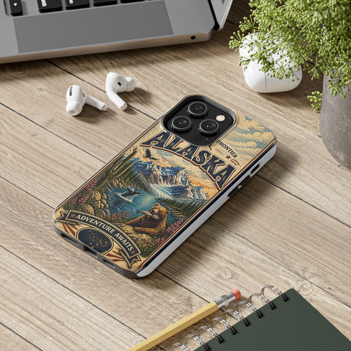 Alaska Faux Vintage Phone Case The Last Frontier Retro Travel Poster Style Adventure Awaits Wildlife iPhone Samsung Case