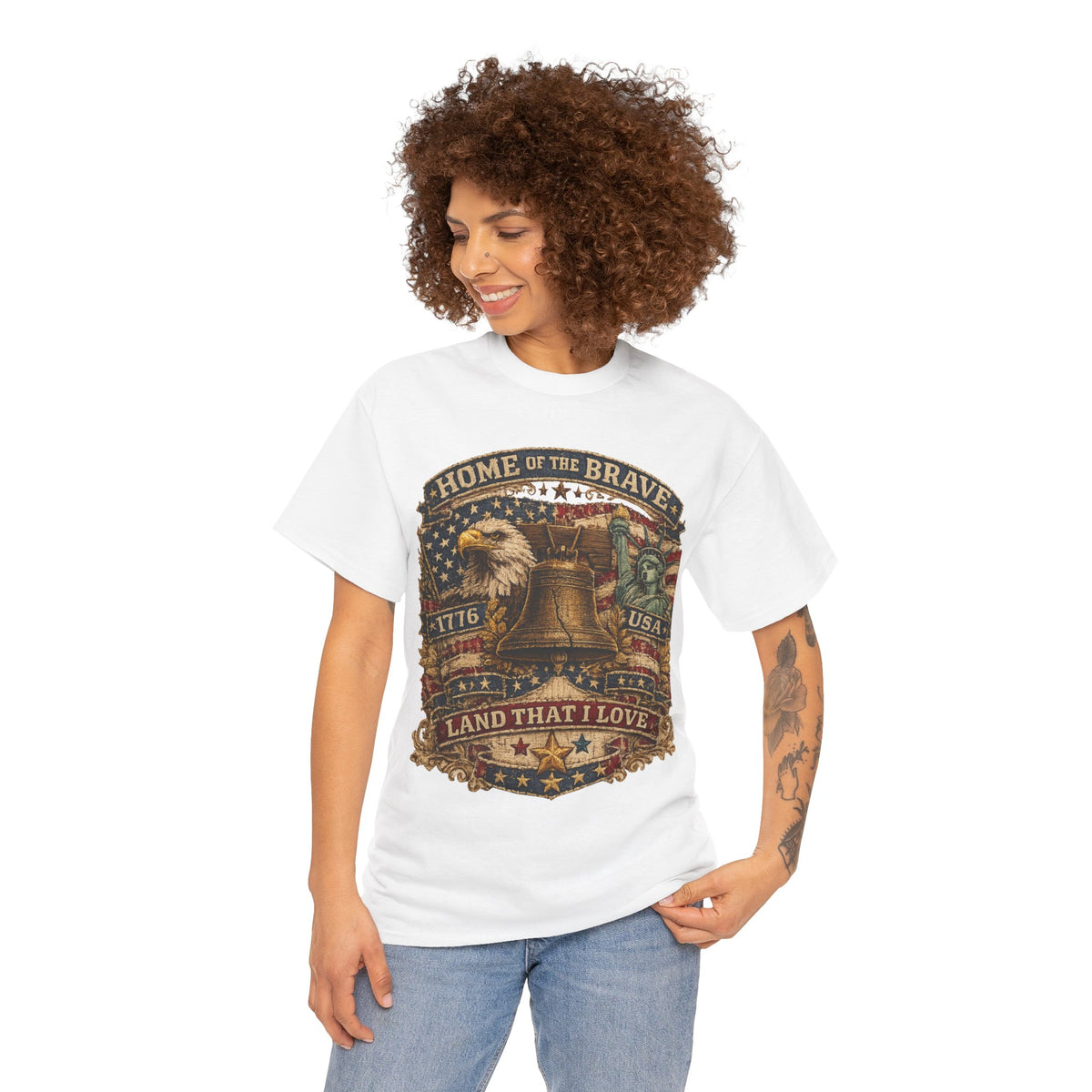 Patriotic T-Shirt — "Home of the Brave" Liberty Bell Eagle USA Tee