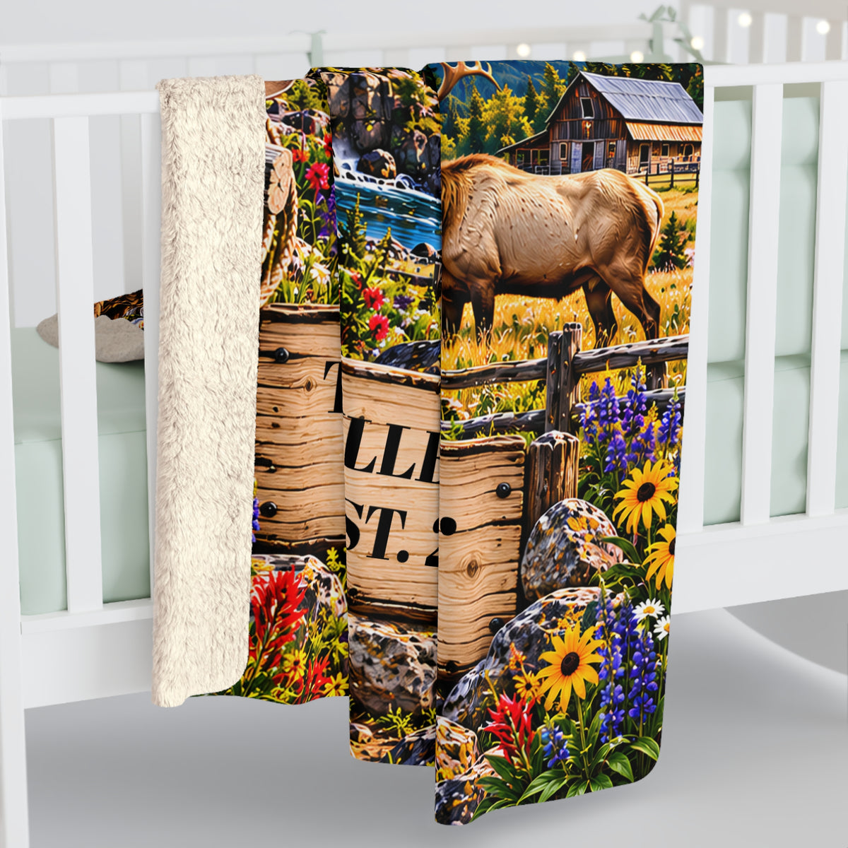 Montana Personalized Sherpa Fleece Blanket, Big Sky Country Mountain Adventure Custom Family Name Gift