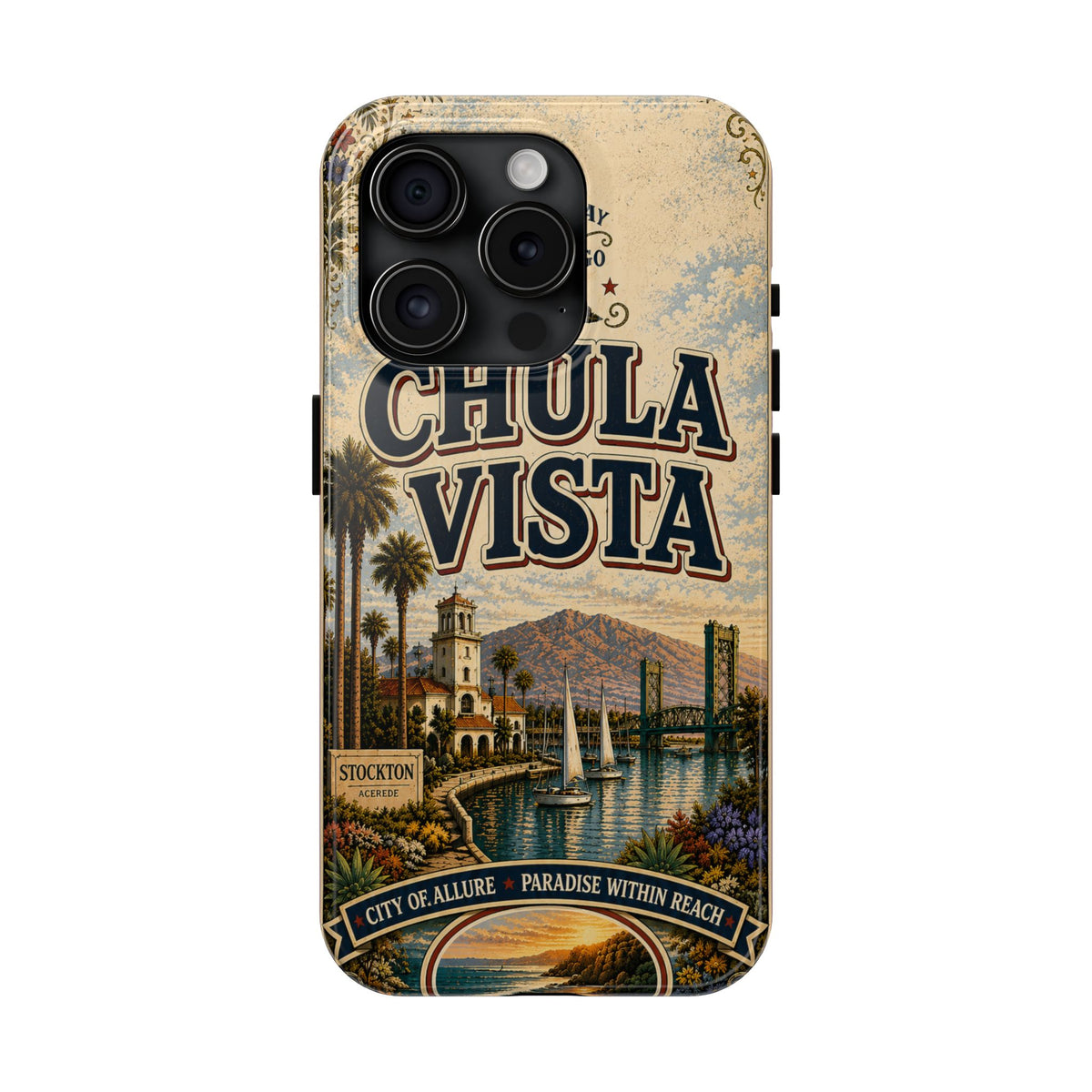 Chula Vista Faux Vintage Phone Case South Bay San Diego Retro Travel Poster Coastal Art Cover