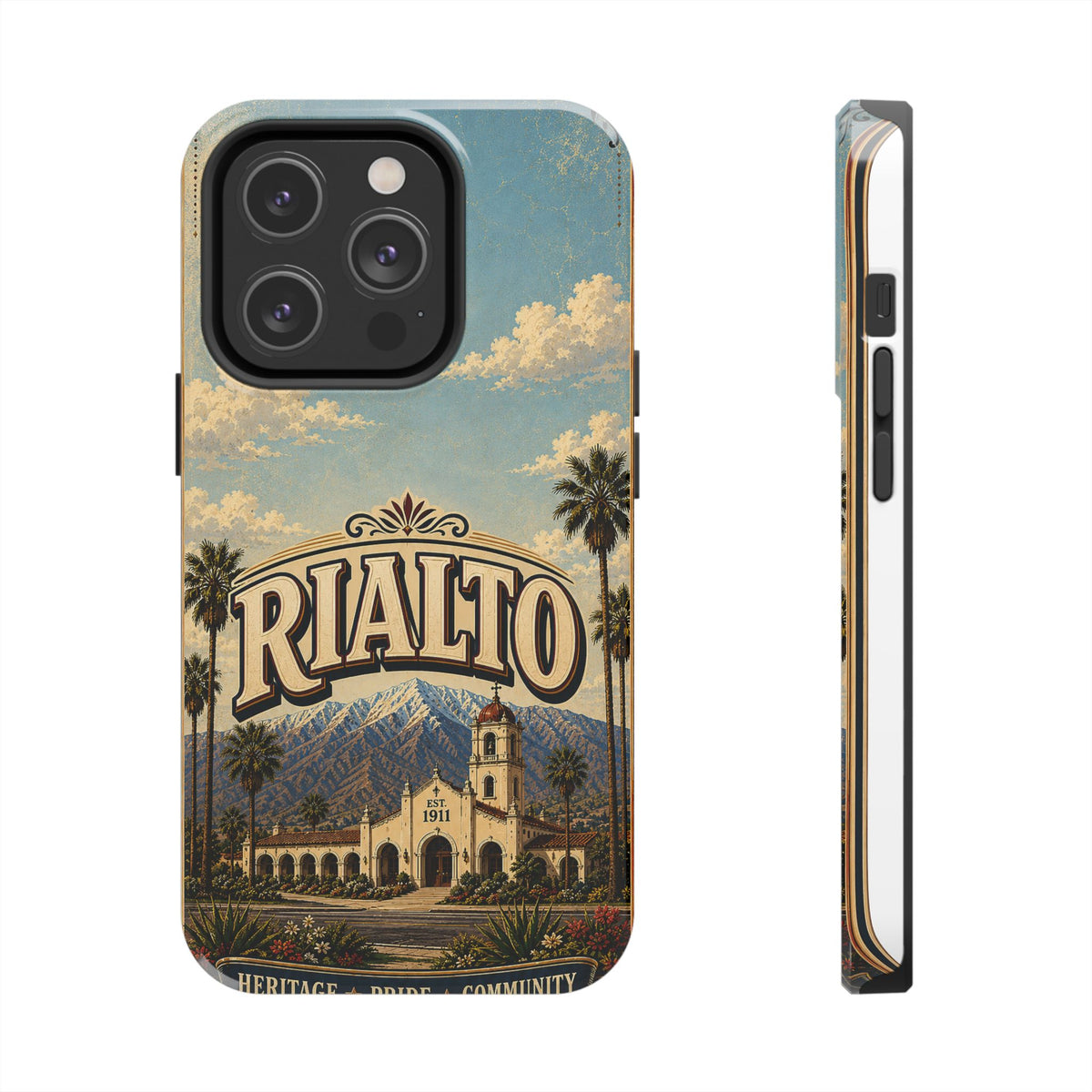 Rialto Heritage Pride Community Faux Patchwork Phone Case – Est 1911 Vintage California Travel Art Cover
