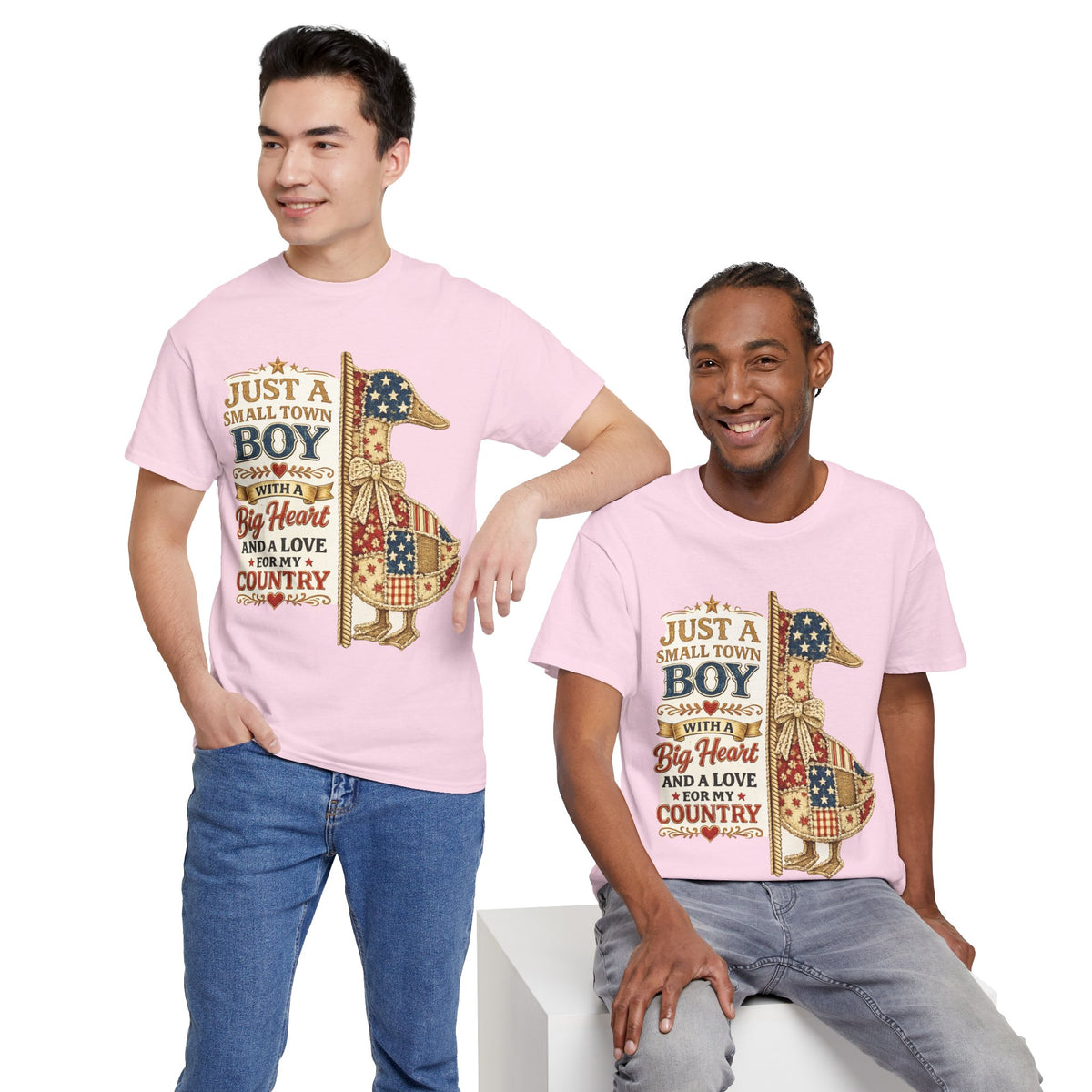 Small Town Boy Patriotic T-Shirt – “Just a Small Town Boy with a Big Heart and a Love for My Country”