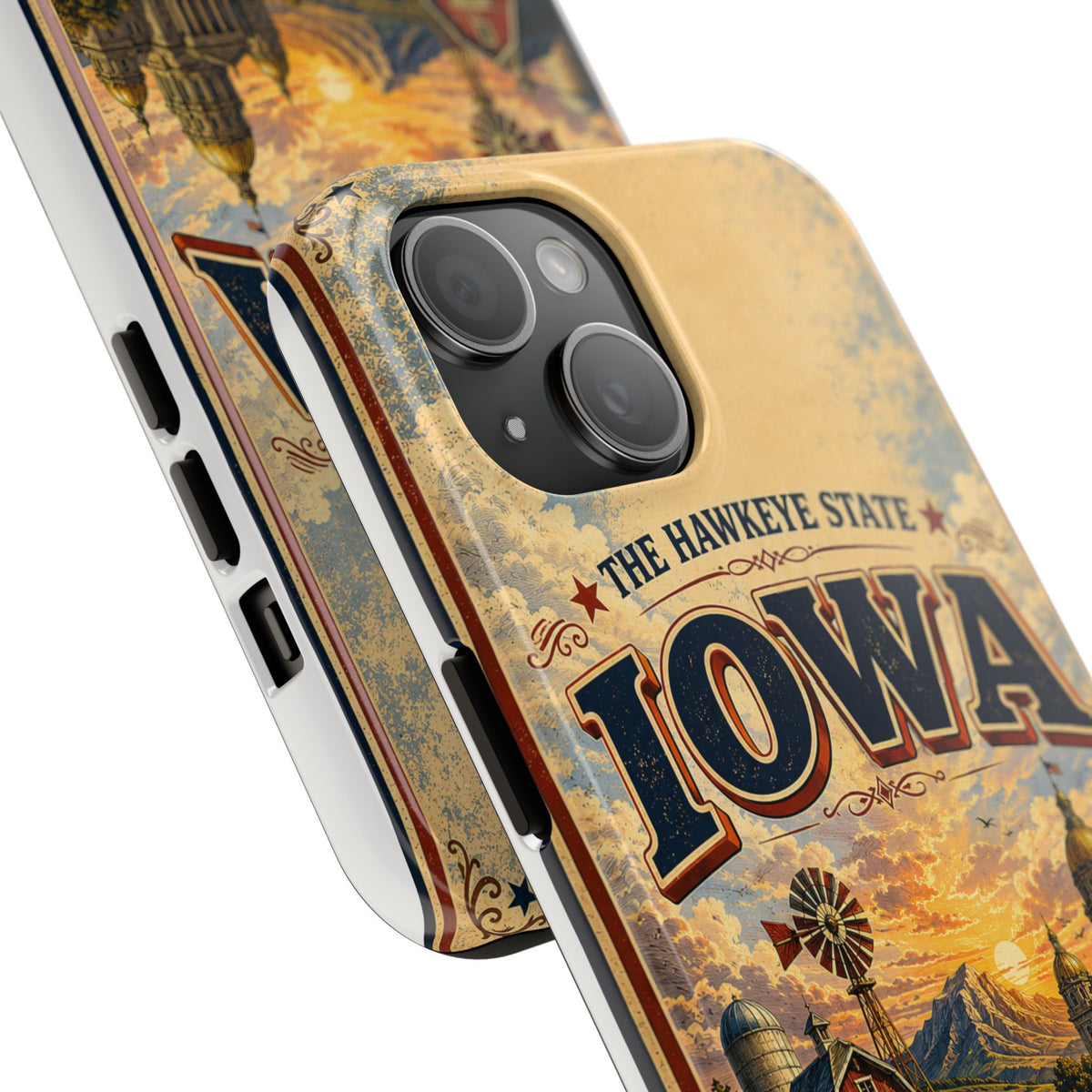 Iowa Hawkeye State Faux Patchwork Phone Case – Vintage Travel Poster Style Iowa Souvenir Cover for iPhone & Samsung