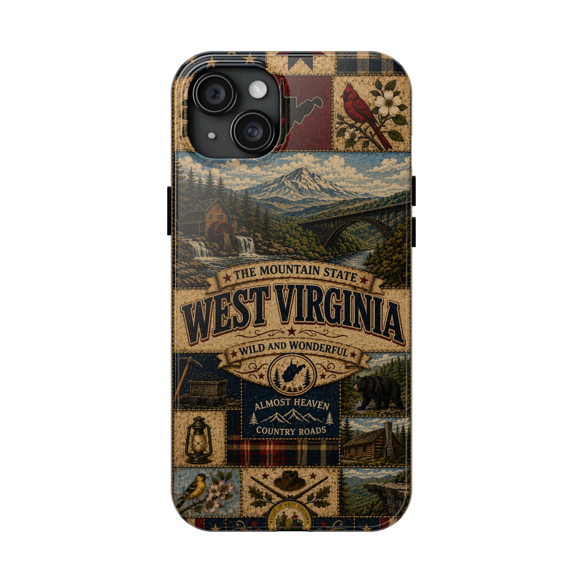 West Virginia Faux Patchwork Phone Case Mountain State Retro New River Gorge Bridge Wild and Wonderful Cover