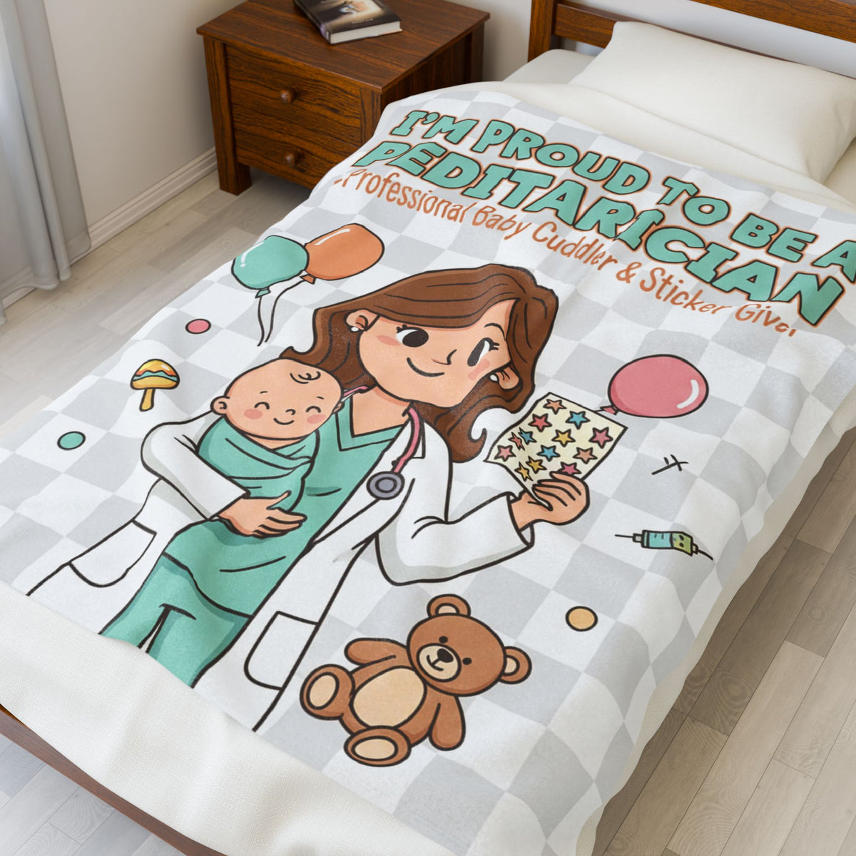 Pediatrician Velveteen Blanket – Funny Baby Cuddler & Sticker Giver Gift Throw