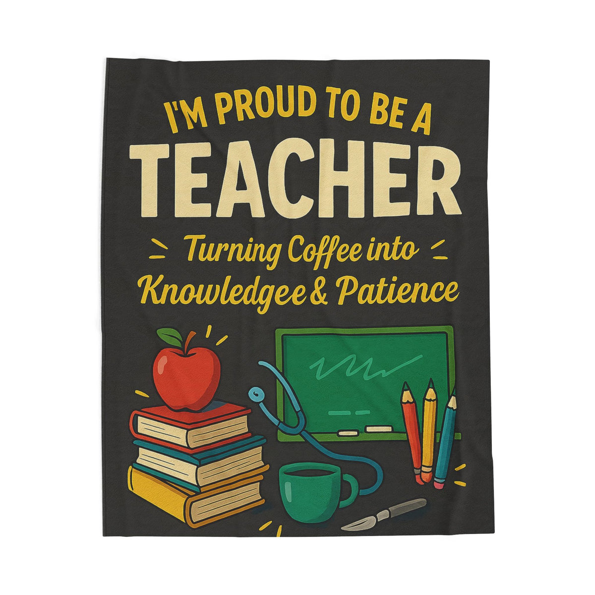 Teacher Velveteen Blanket – Funny Coffee into Knowledge & Patience Gift Throw