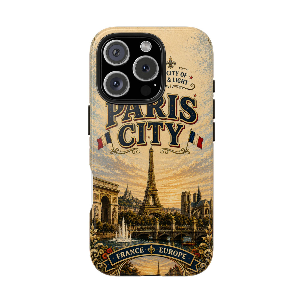 Paris City of Love & Light Faux Patchwork Phone Case – Vintage France Travel Poster Style Cover