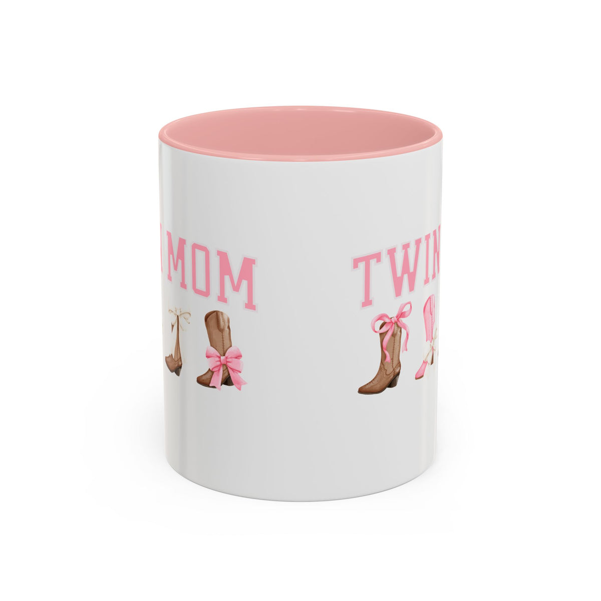 Twin Mom Letters Coffee Mug with Cowboy Boots and Bow – 11oz & 15oz Accent Mug – Cute Western Gift for Twin Moms