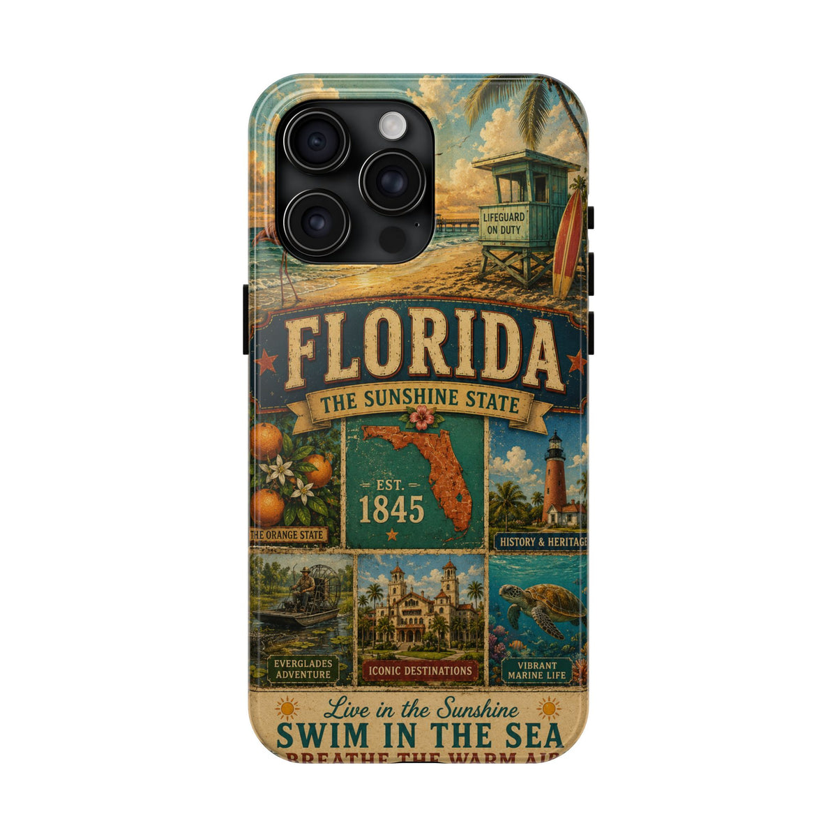 Florida Sunshine State Faux Patchwork Phone Case Vintage Travel Poster Retro Pride Cover