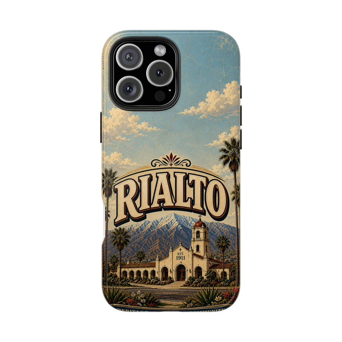 Rialto Heritage Pride Community Faux Patchwork Phone Case – Est 1911 Vintage California Travel Art Cover