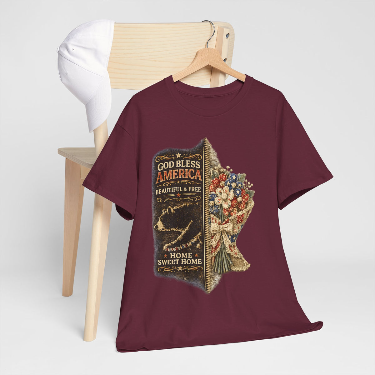 God Bless America T-Shirt — Patriotic "Home Sweet Home" Floral Design