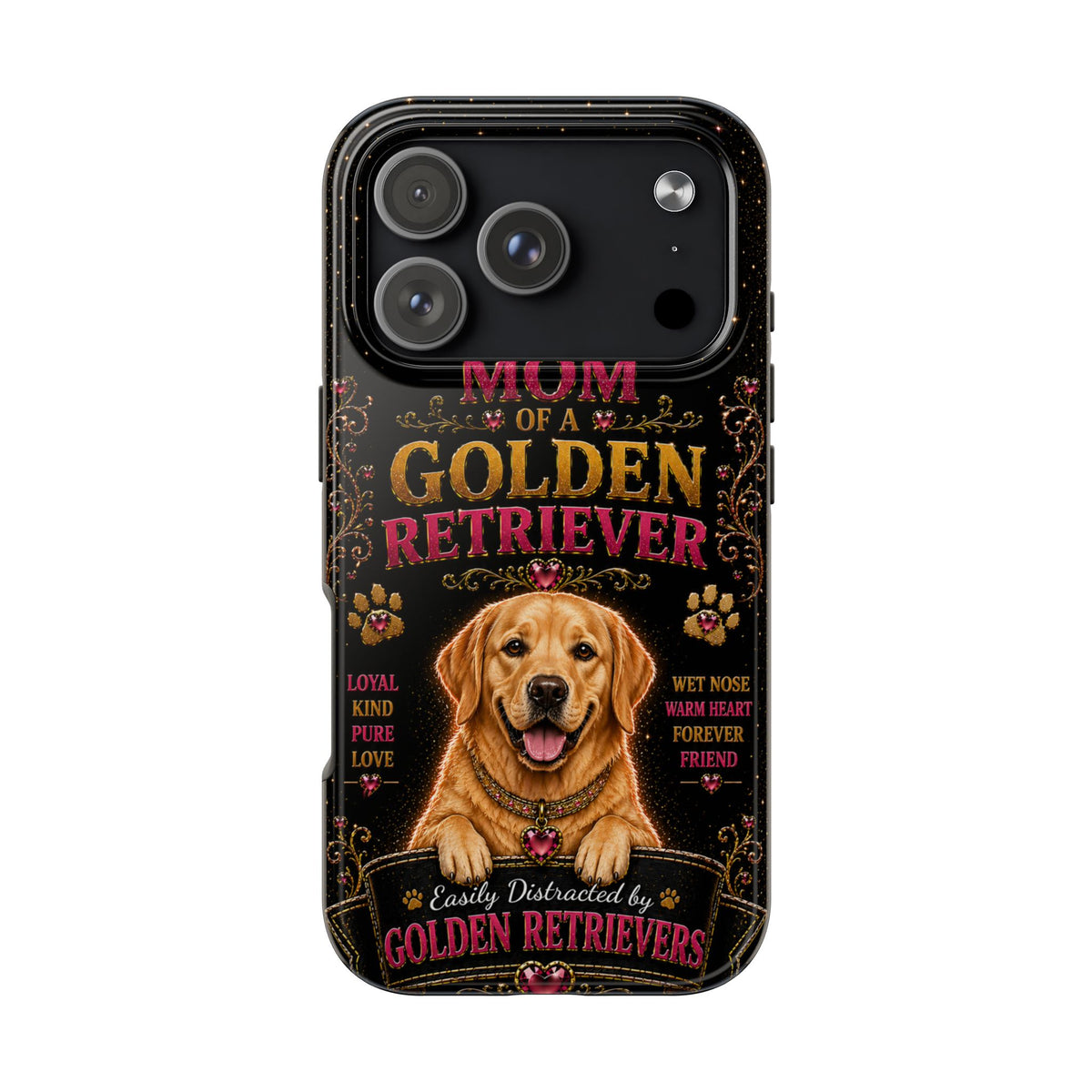 Royal Golden Retriever Glitter Phone Case Easily Distracted by Goldens Dog Mom Gift Vintage iPhone Samsung Cover