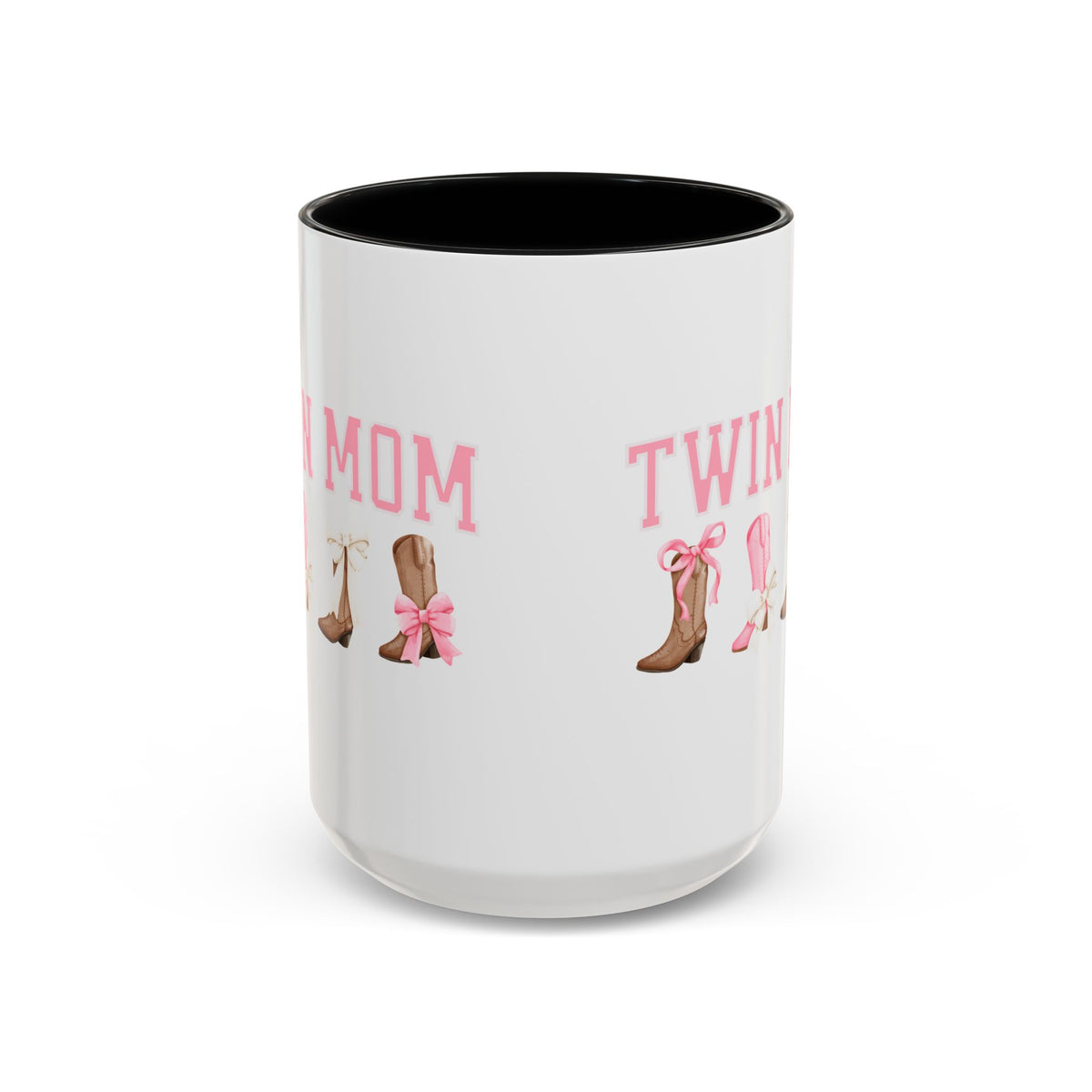 Twin Mom Letters Coffee Mug with Cowboy Boots and Bow – 11oz & 15oz Accent Mug – Cute Western Gift for Twin Moms