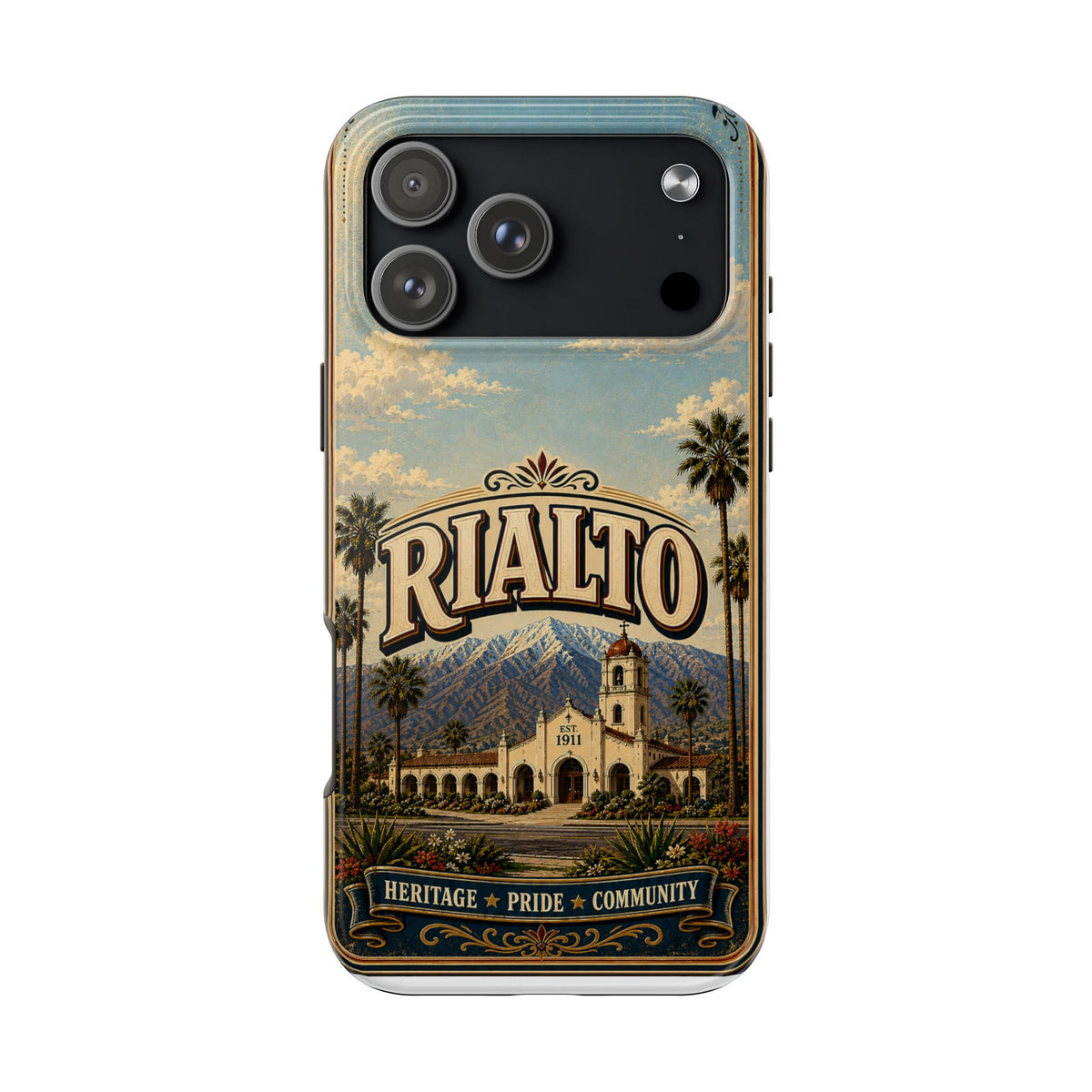 Rialto Heritage Pride Community Faux Patchwork Phone Case – Est 1911 Vintage California Travel Art Cover