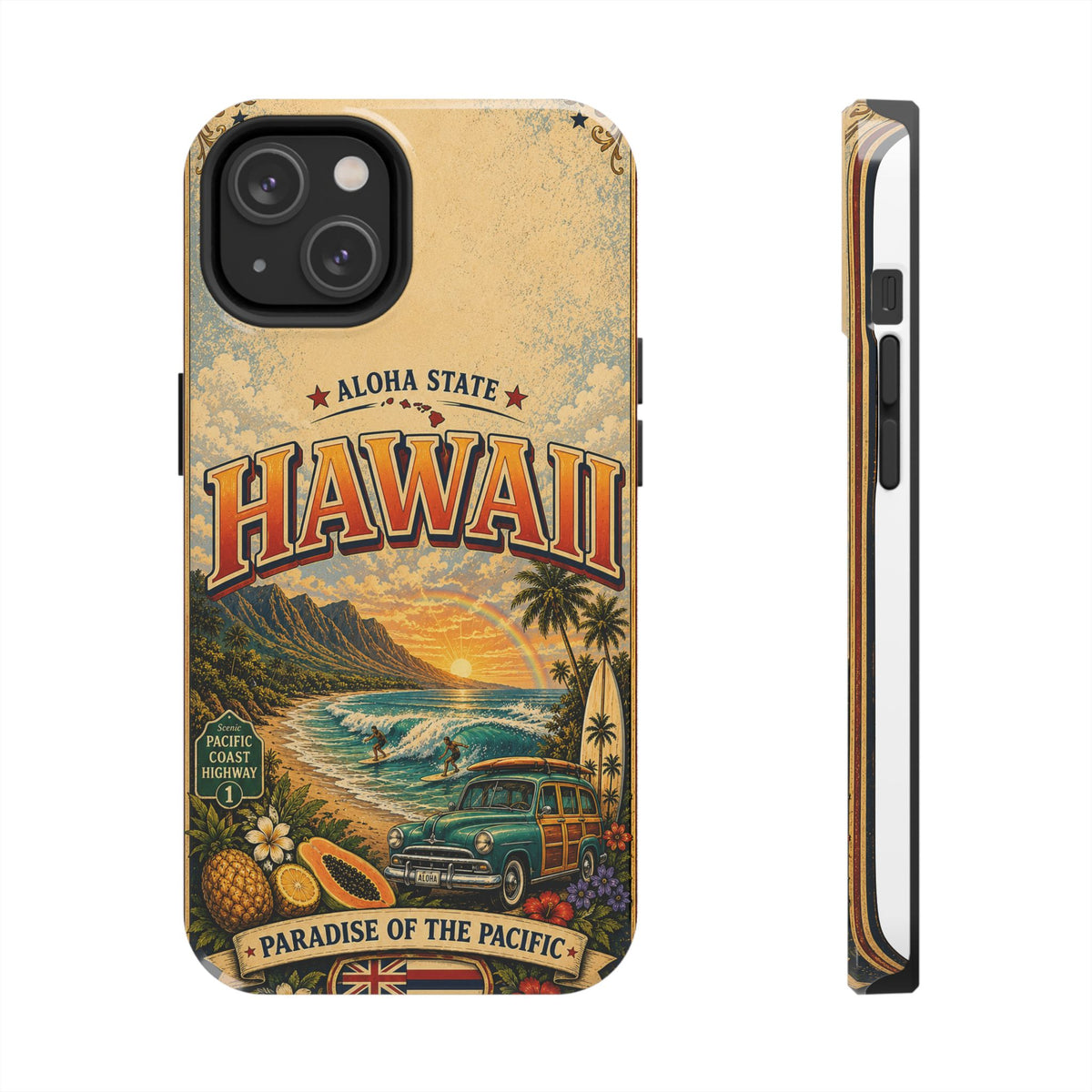 Hawaii Aloha State Faux Patchwork Phone Case Vintage Travel Poster Tropical Island Pride Cover