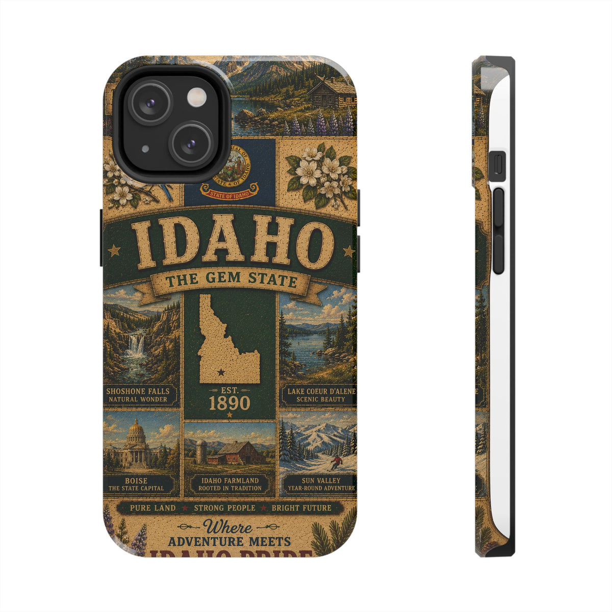 Idaho Gem State Faux Patchwork Phone Case Vintage Travel Poster Retro State Pride Cover
