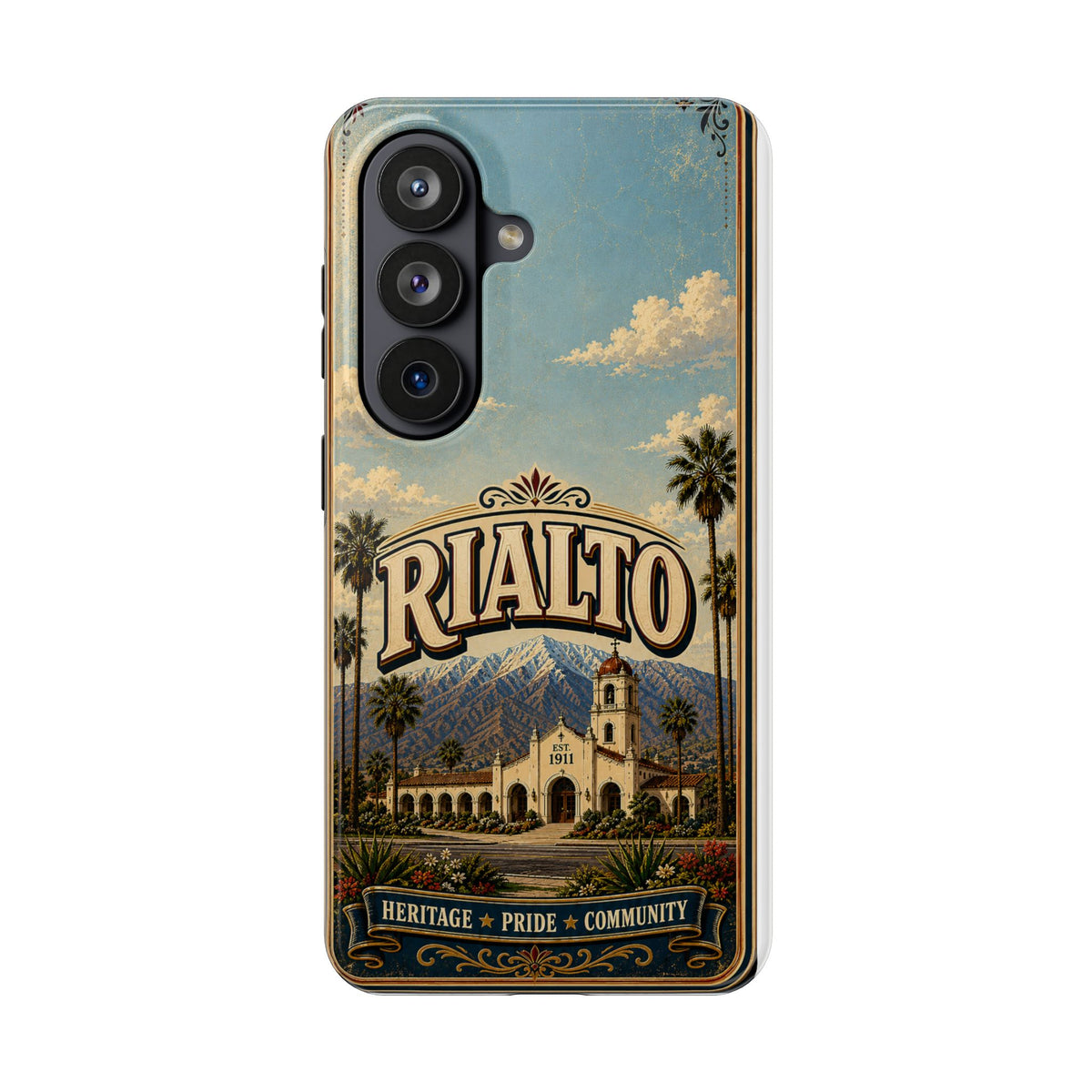 Rialto Heritage Pride Community Faux Patchwork Phone Case – Est 1911 Vintage California Travel Art Cover