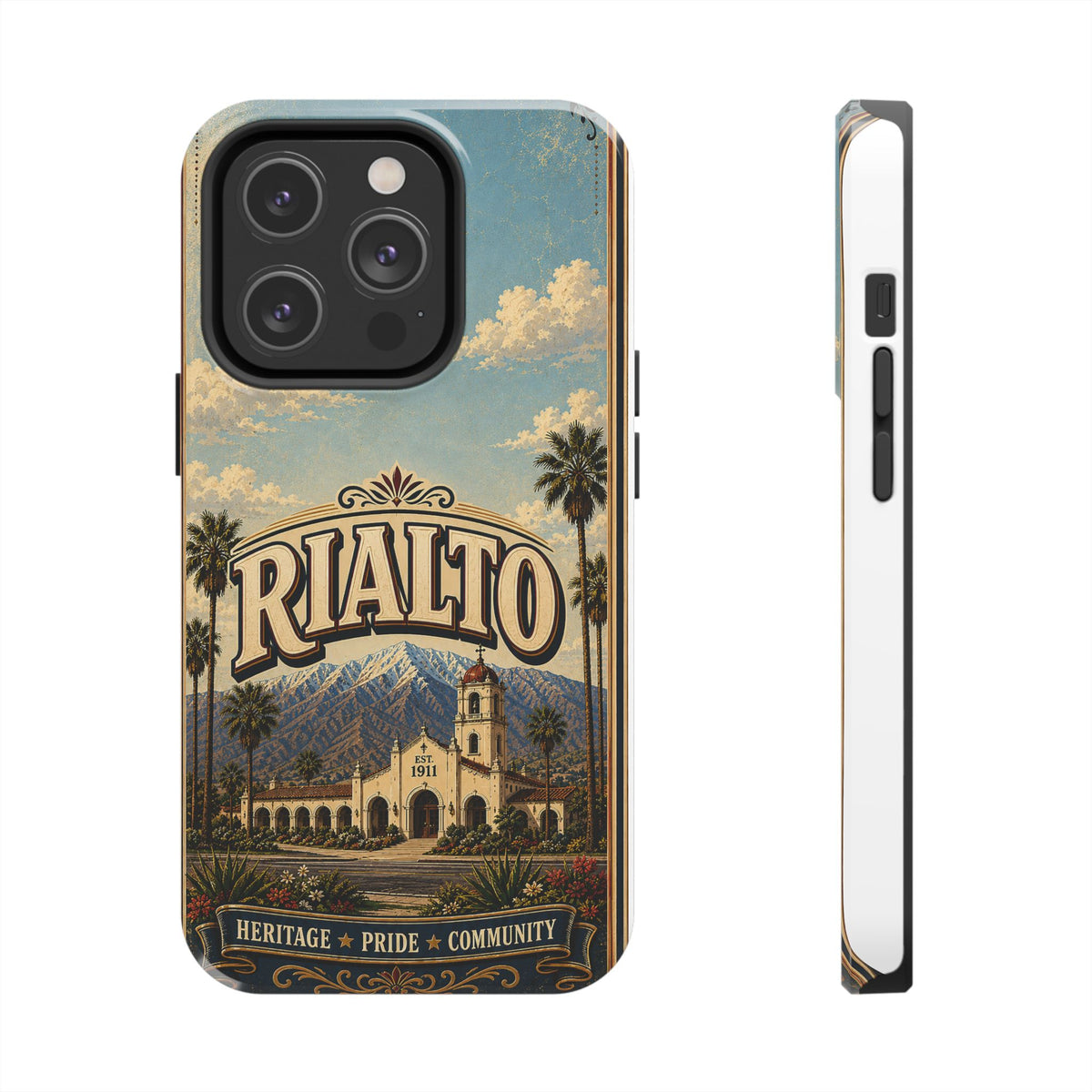 Rialto Heritage Pride Community Faux Patchwork Phone Case – Est 1911 Vintage California Travel Art Cover
