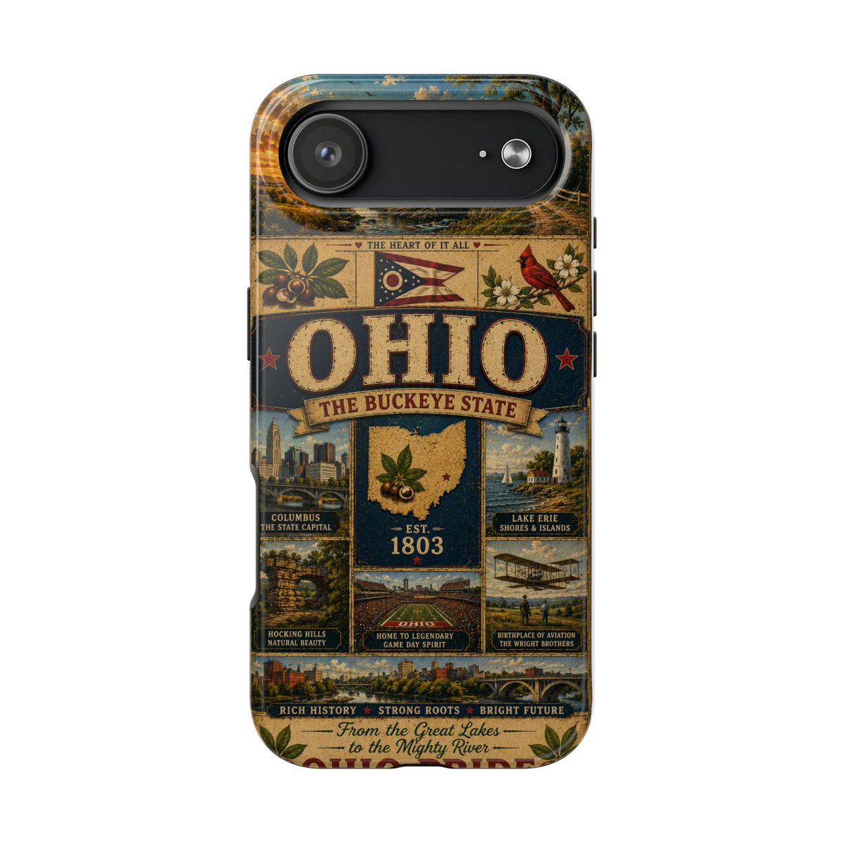 Ohio Faux Patchwork Phone Case Buckeye State Vintage Travel Poster Retro State Pride Cover Est 1803 for iPhone & Samsung