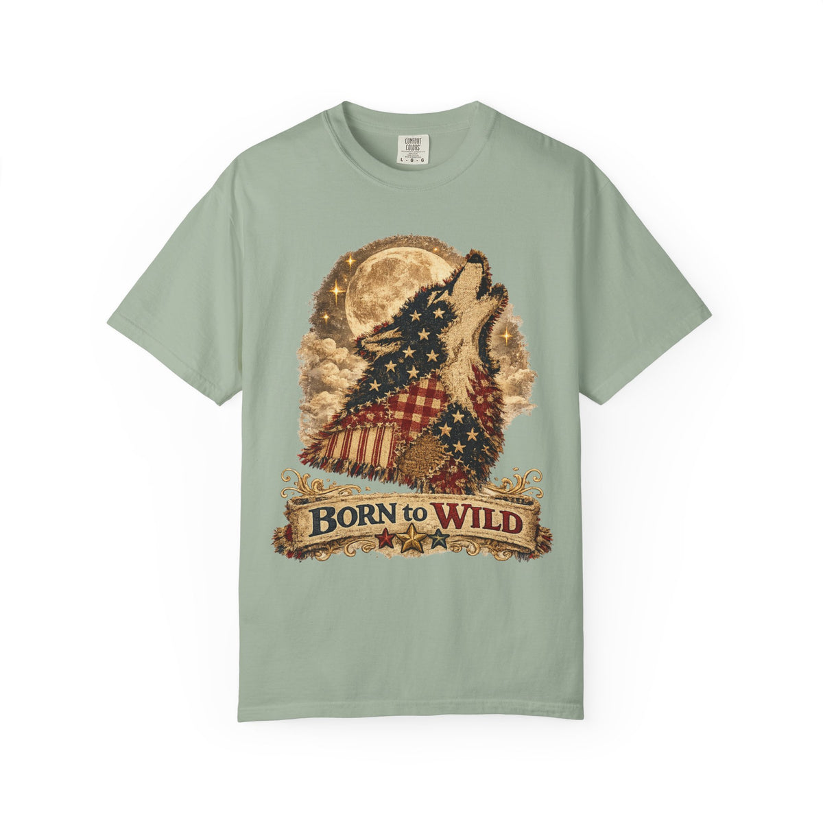 Born to Wild American Flag Wolf T-Shirt
