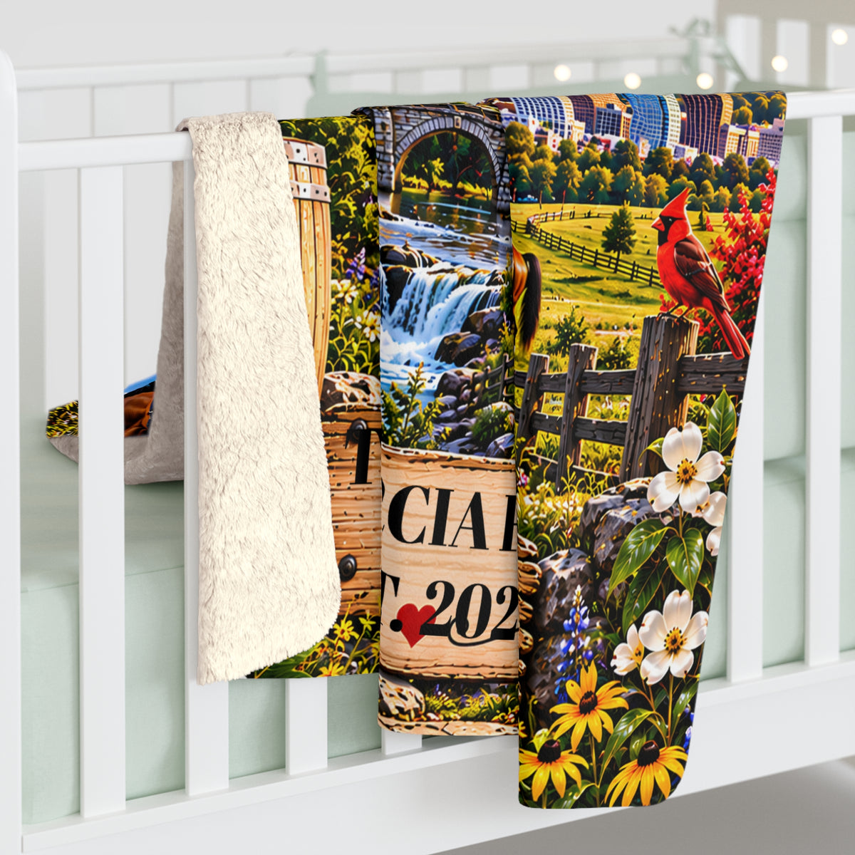Kentucky Personalized Sherpa Fleece Blanket, Bluegrass State Horse Country Scenic Heritage Custom Family Name