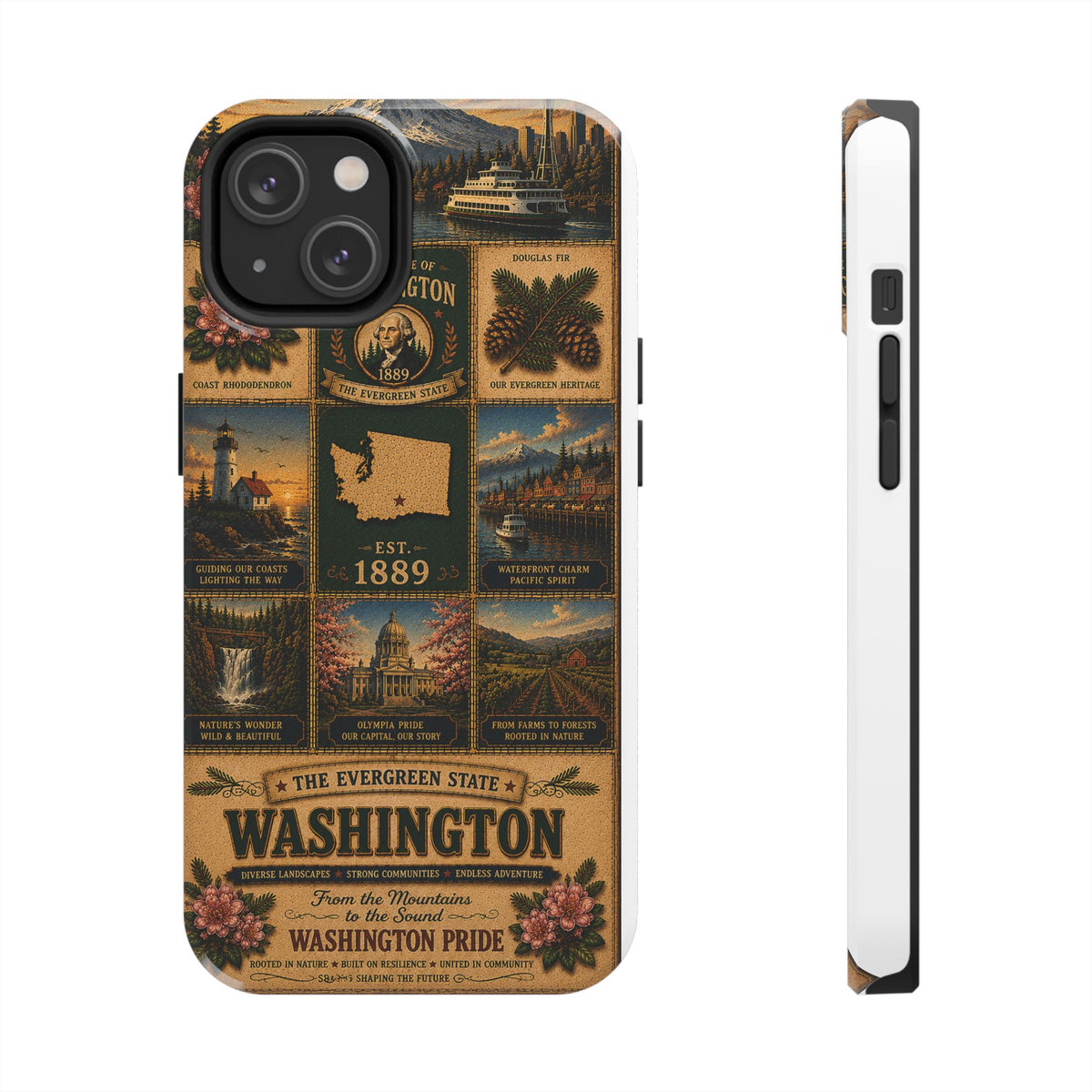 Washington Faux Patchwork Phone Case The Evergreen State Vintage Travel Poster Retro State Pride Cover Est 1889