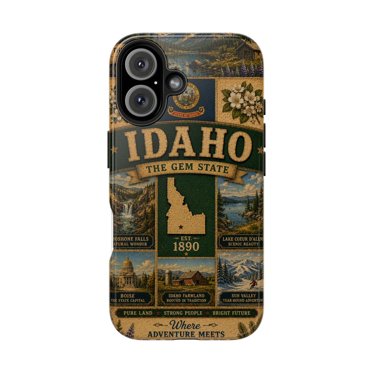 Idaho Gem State Faux Patchwork Phone Case Vintage Travel Poster Retro State Pride Cover