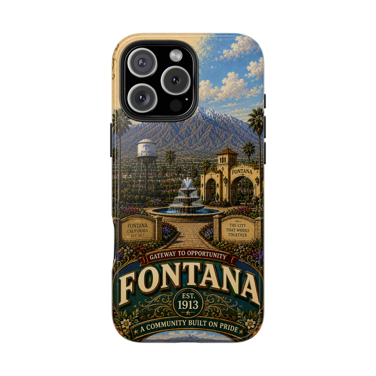 Fontana Faux Patchwork Phone Case – Gateway to Opportunity Retro Travel Cover for iPhone 17 Samsung S26