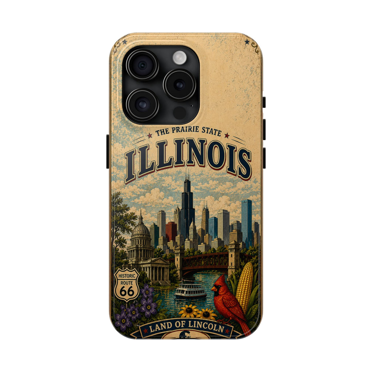 Illinois Prairie State Faux Patchwork Phone Case Vintage Travel Poster Retro State Pride Cover