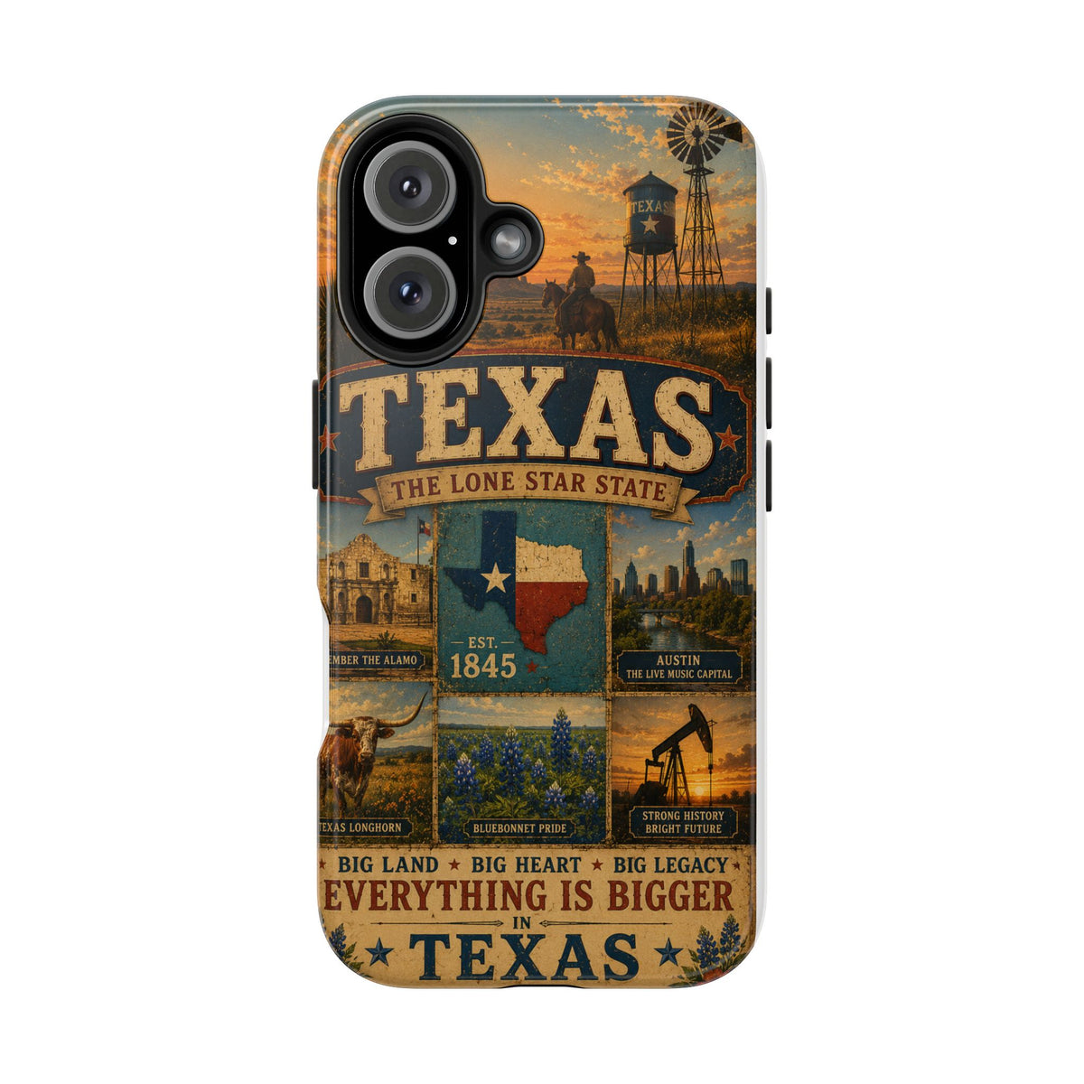 Texas Faux Patchwork Phone Case The Lone Star State Vintage Travel Poster Retro State Pride Cover Est 1845