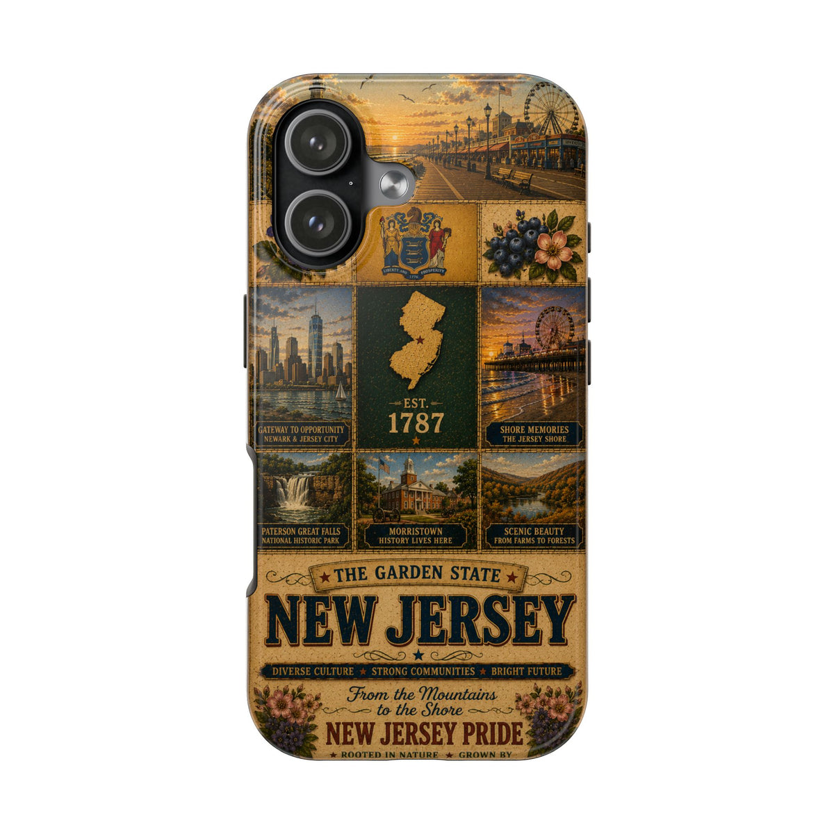 New Jersey Faux Patchwork Phone Case Garden State Vintage Travel Poster Retro State Pride Cover for iPhone & Samsung