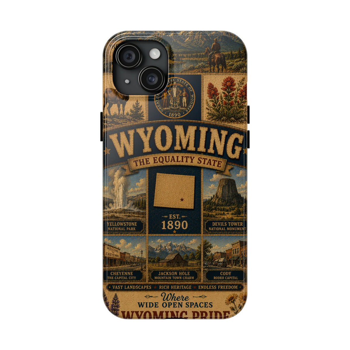Wyoming Faux Patchwork Phone Case The Equality State Vintage Travel Poster Retro State Pride Cover Est 1890