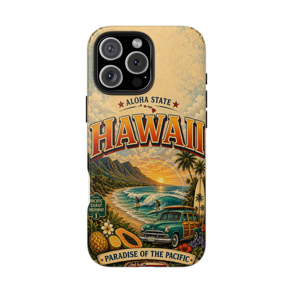 Hawaii Aloha State Faux Patchwork Phone Case Vintage Travel Poster Tropical Island Pride Cover