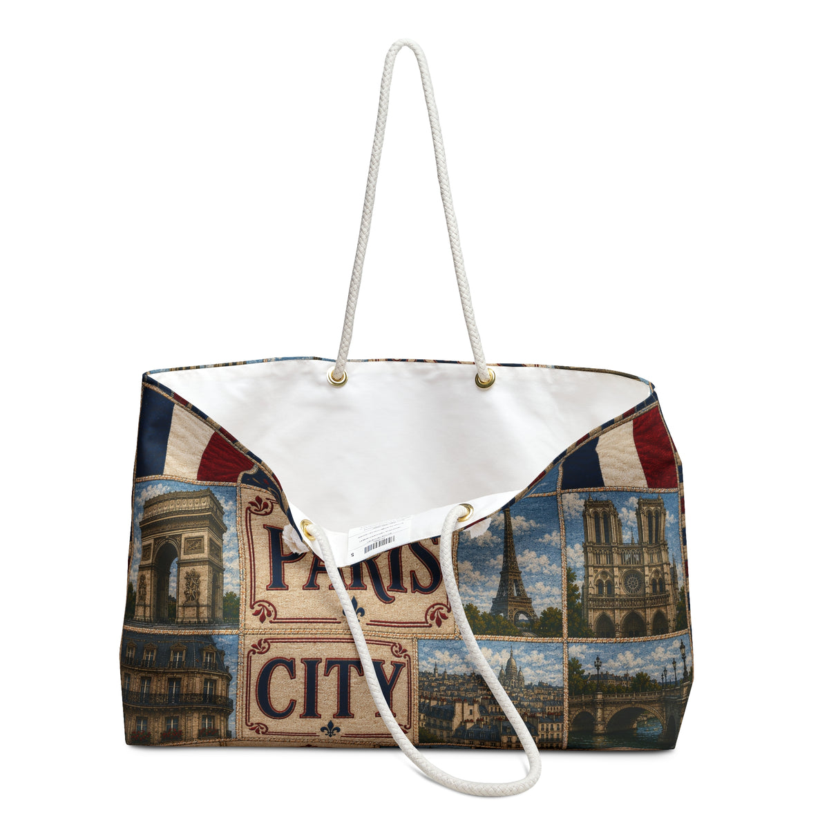 Paris France Weekender Bag City of Love Faux Patchwork Travel Tote Eiffel Tower European Vacation Gift