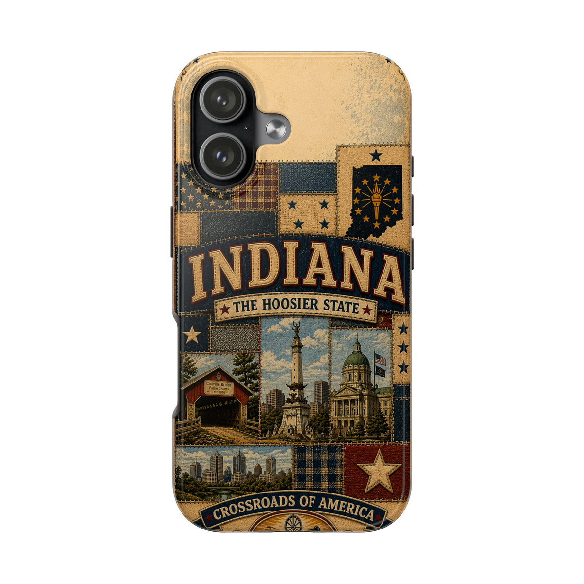 Indiana Hoosier State Faux Patchwork Phone Case Vintage Travel Poster Crossroads of America Cover