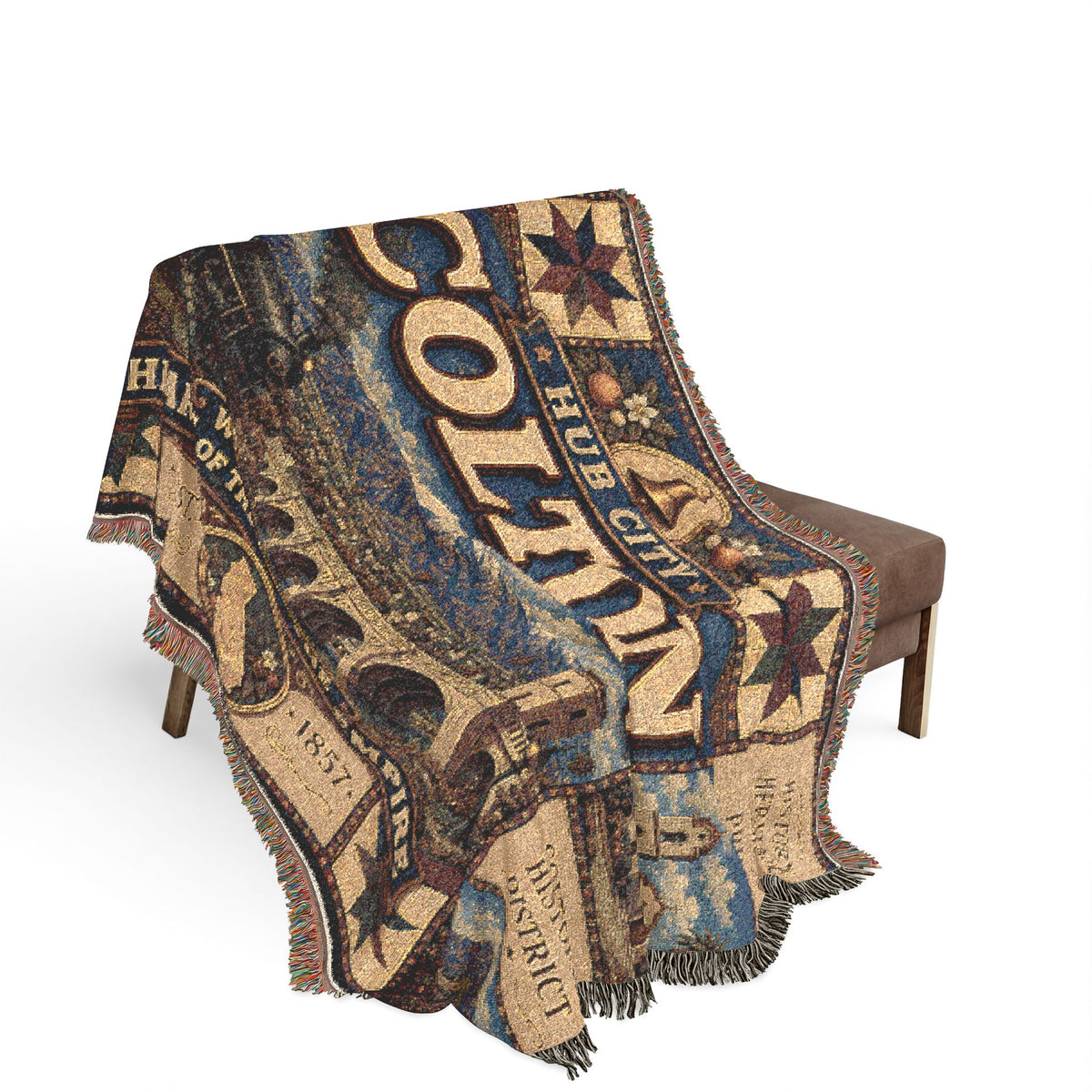 Colton City Landmark Woven Blanket — Vintage Map & Skyline Throw