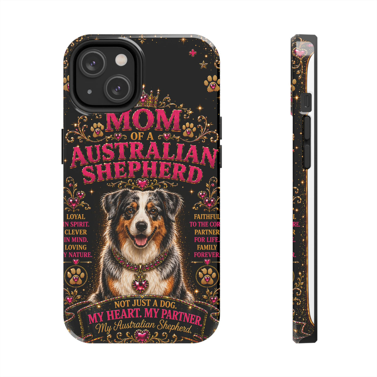 Australian Shepherd Dog Mom Glitter Phone Case My Heart My Partner Vintage Aussie Lover Gift for iPhone & Samsung