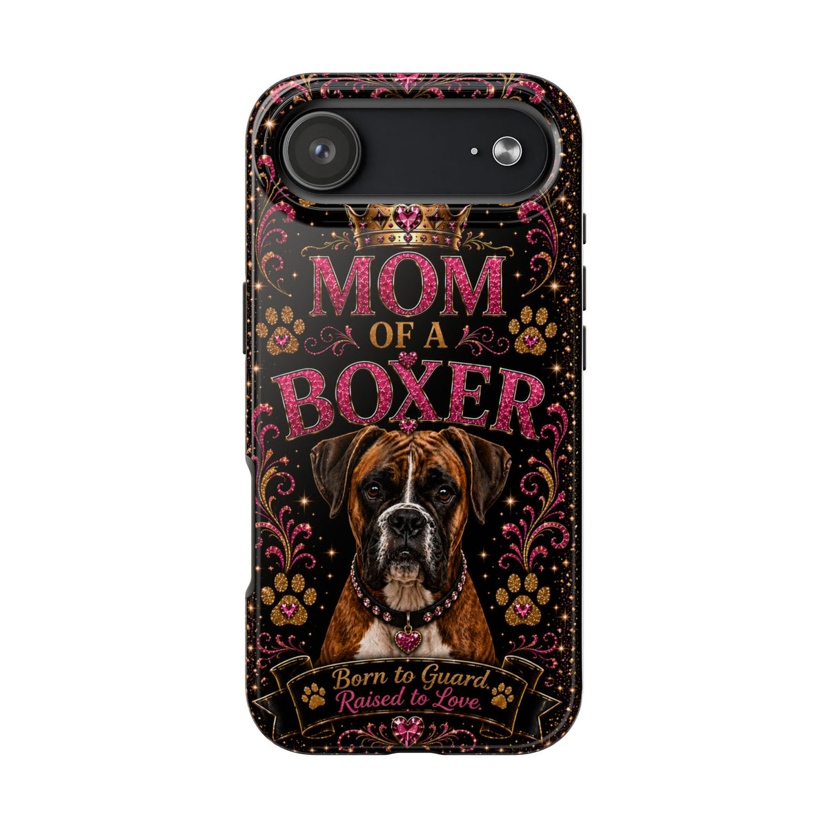 Mom of a Boxer Glitter Phone Case Born to Guard Raised to Love Vintage Dog Lover Gift Cover