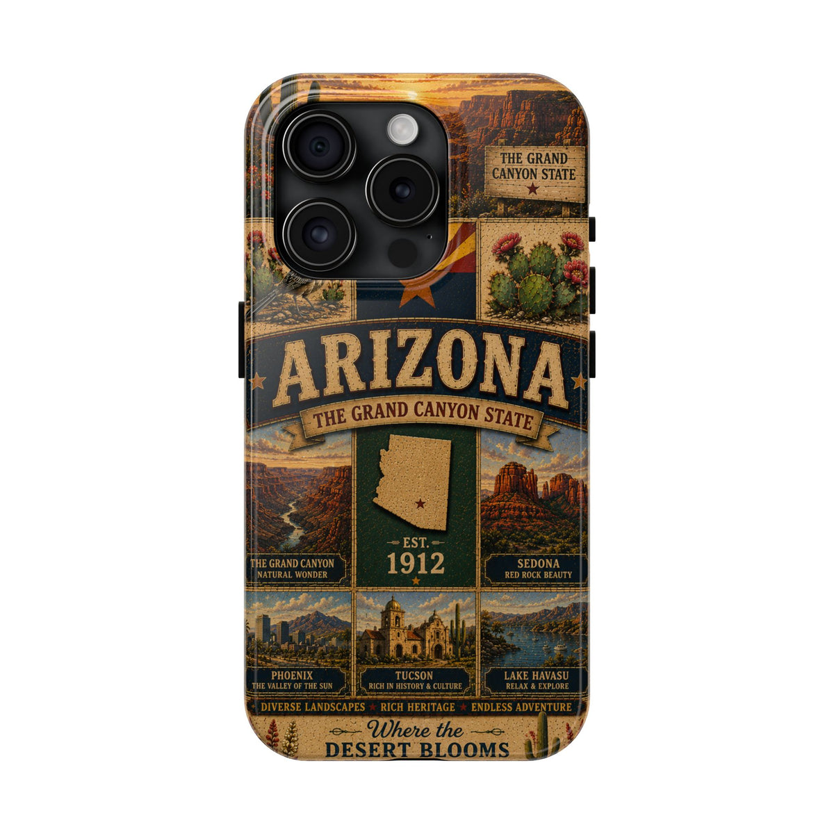 Arizona Faux Patchwork Phone Case The Grand Canyon State Vintage Travel Poster Retro Pride Cover