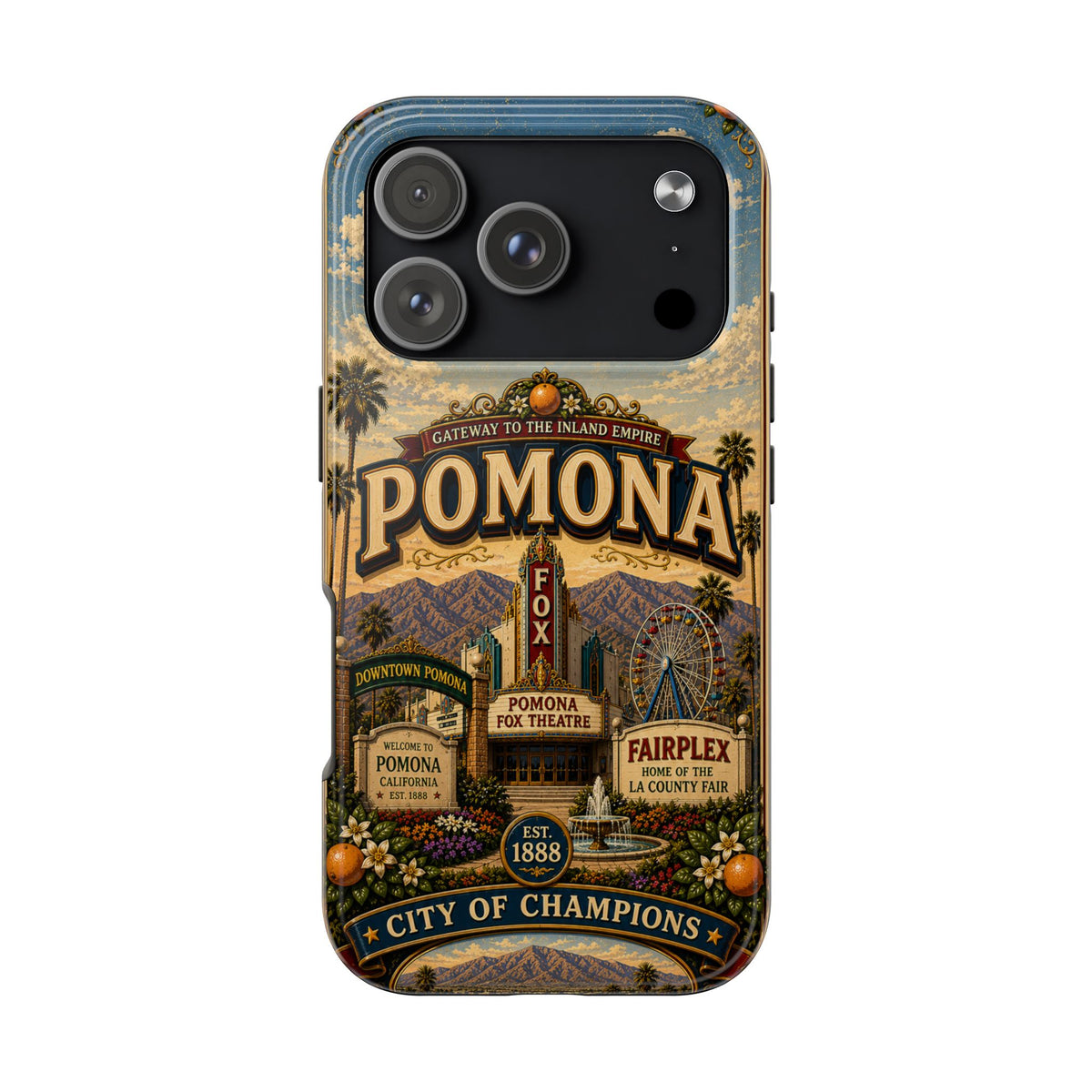 Pomona Gateway to the Inland Empire Faux Patchwork Phone Case – Vintage California Travel Art Cover
