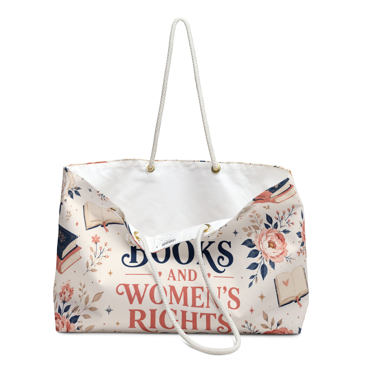 I Love Books and Women's Rights Weekender Bag Floral Book Lover Travel Tote Feminist Reader Gift