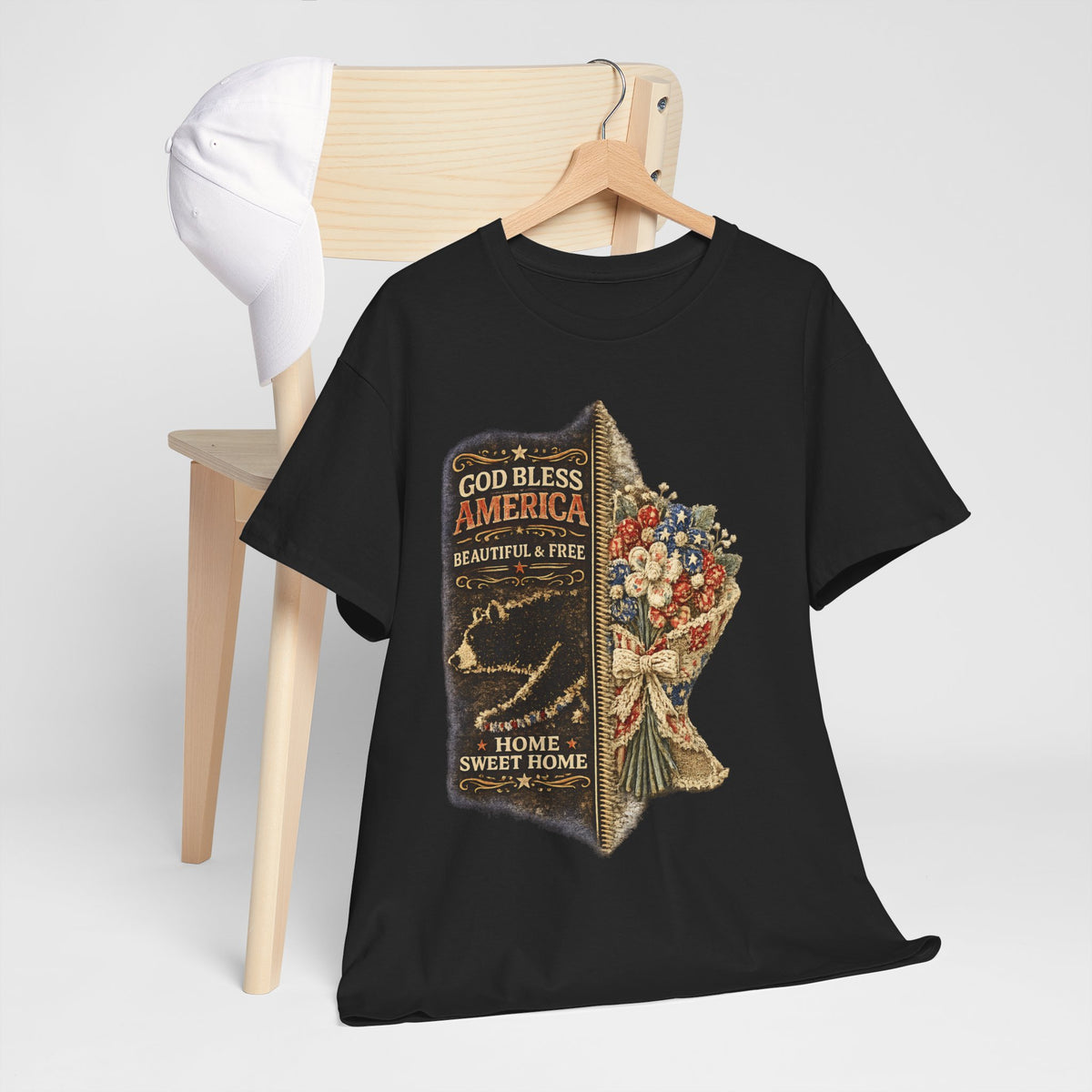 God Bless America T-Shirt — Patriotic "Home Sweet Home" Floral Design