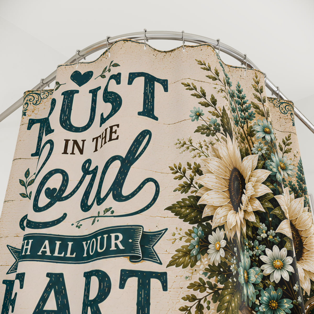 Trust in the Lord Shower Curtain | Sunflower Rustic Faith Bathroom Decor